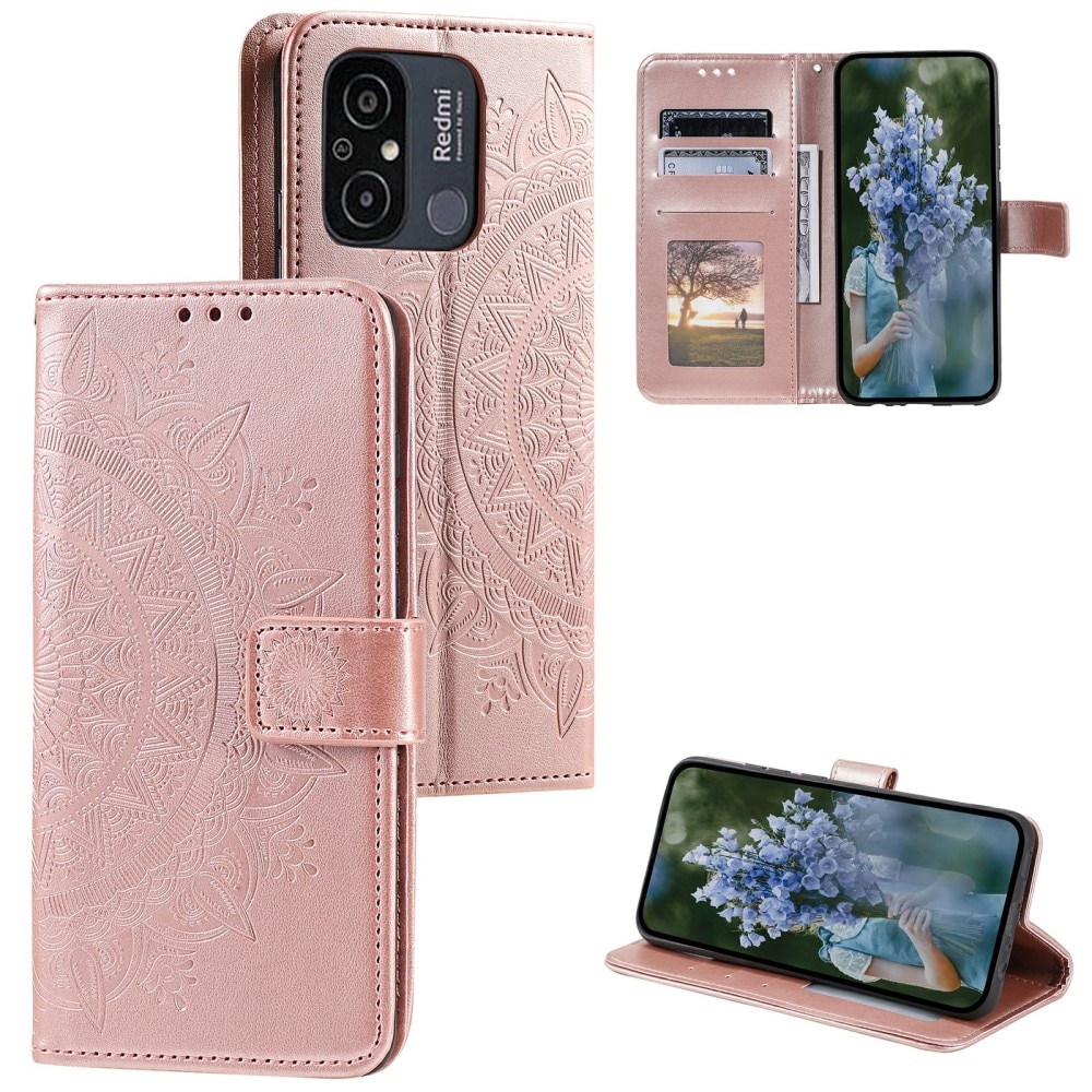 Xiaomi Redmi 12C Leather Cover Mandala Rose Gold