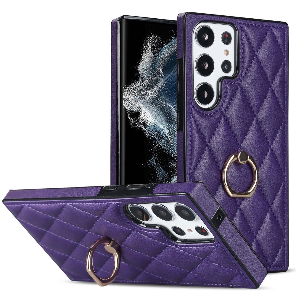 Samsung Galaxy S23 Ultra Finger Ring Case Quilted Purple