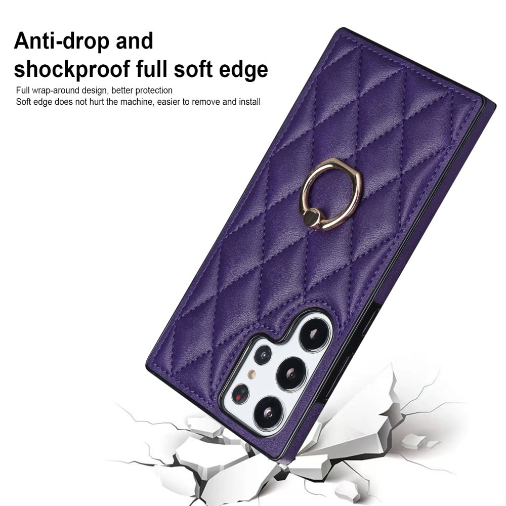 Samsung Galaxy S23 Ultra Finger Ring Case Quilted Purple