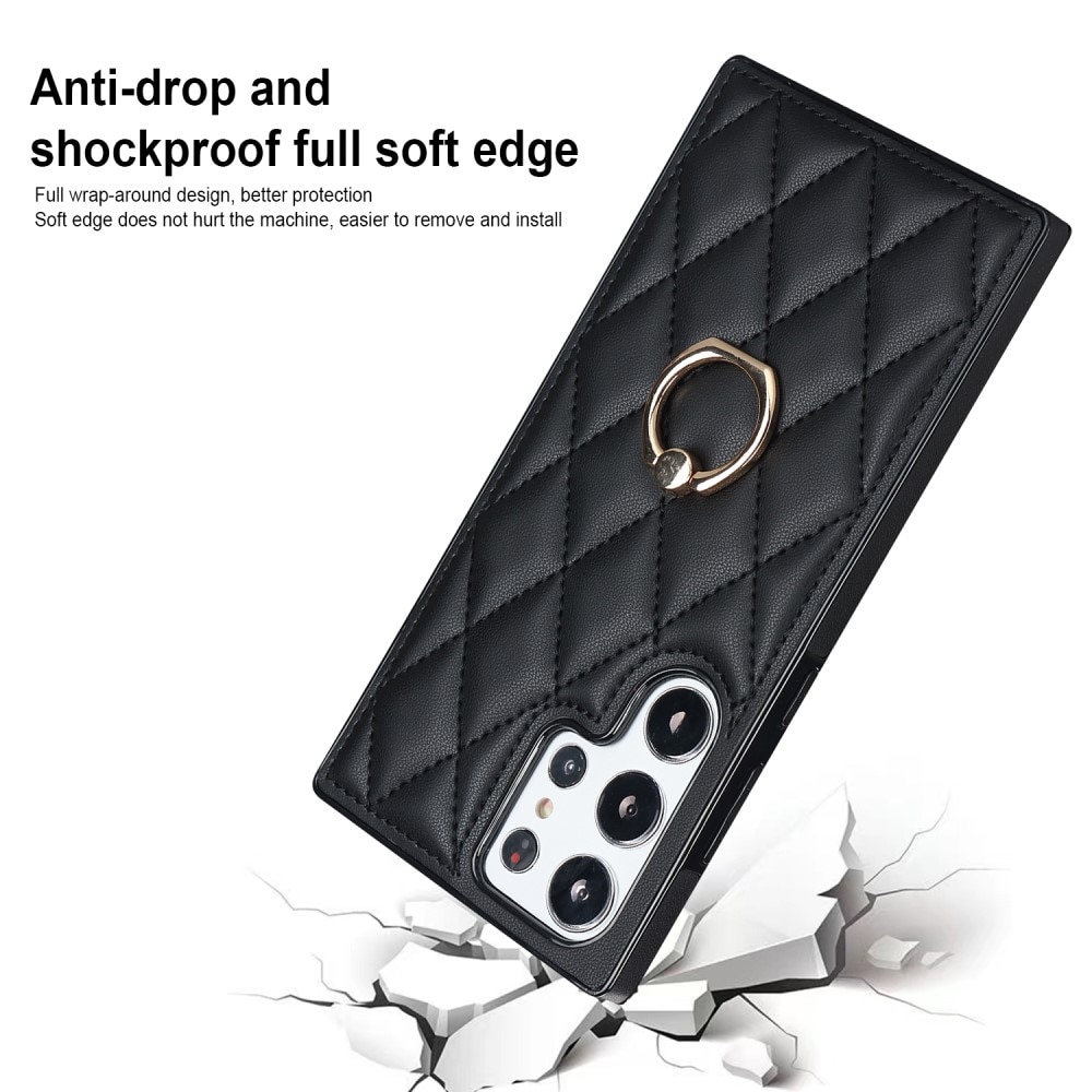 Samsung Galaxy S23 Ultra Finger Ring Case Quilted Black