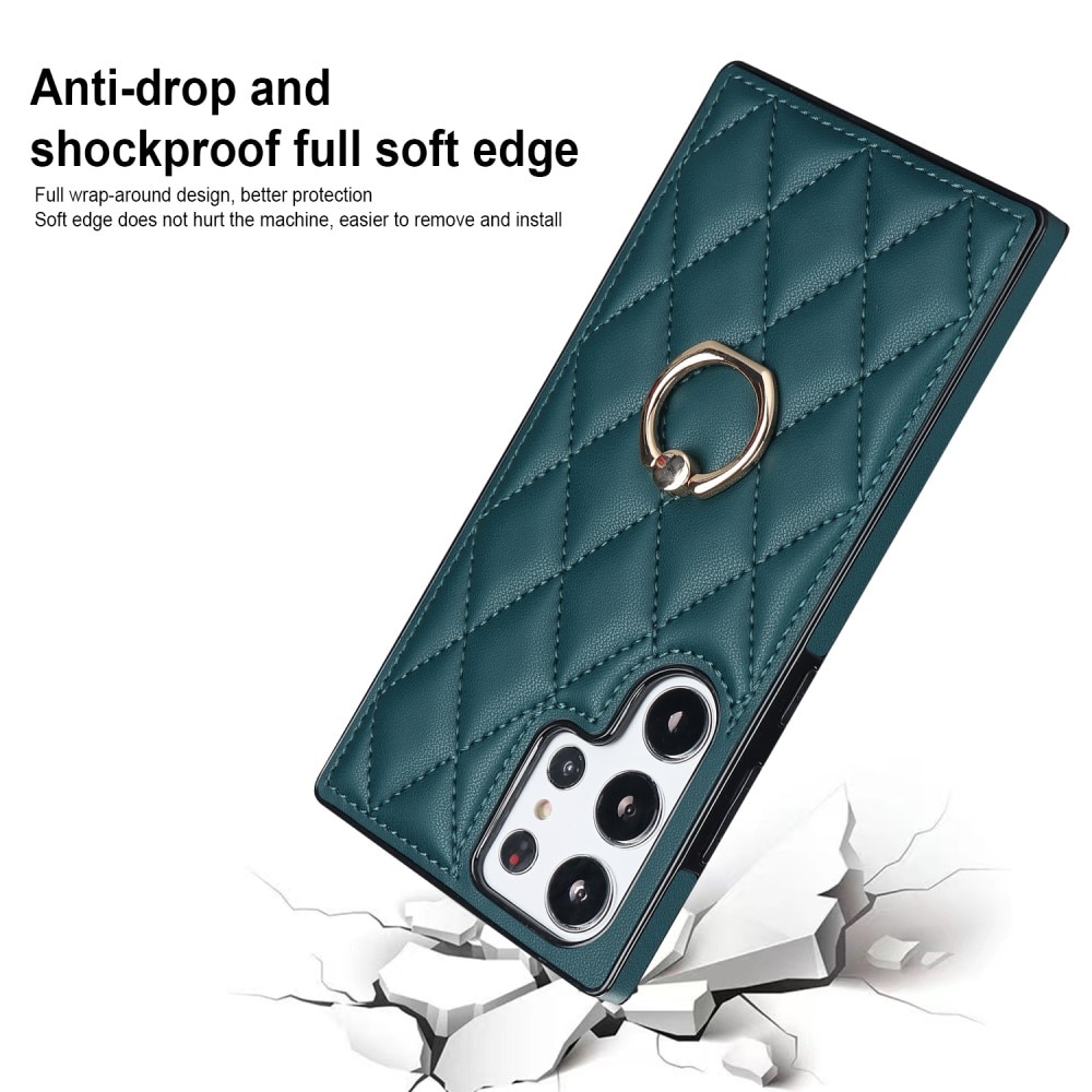 Samsung Galaxy S23 Ultra Finger Ring Case Quilted Green