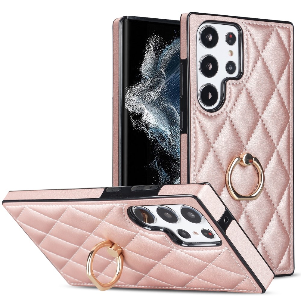 Samsung Galaxy S23 Ultra Finger Ring Case Quilted Rose Gold