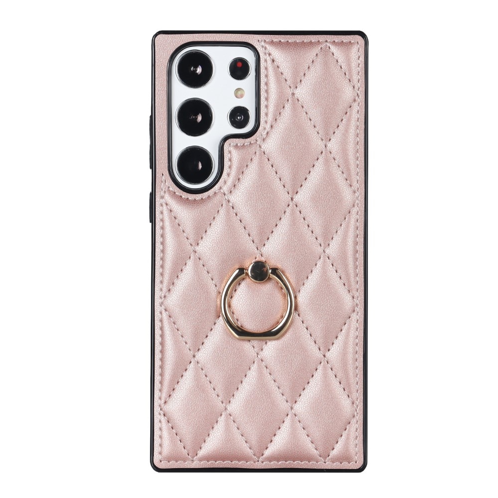 Samsung Galaxy S23 Ultra Finger Ring Case Quilted Rose Gold