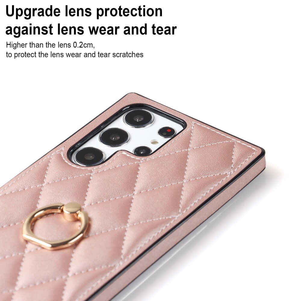 Samsung Galaxy S23 Ultra Finger Ring Case Quilted Rose Gold