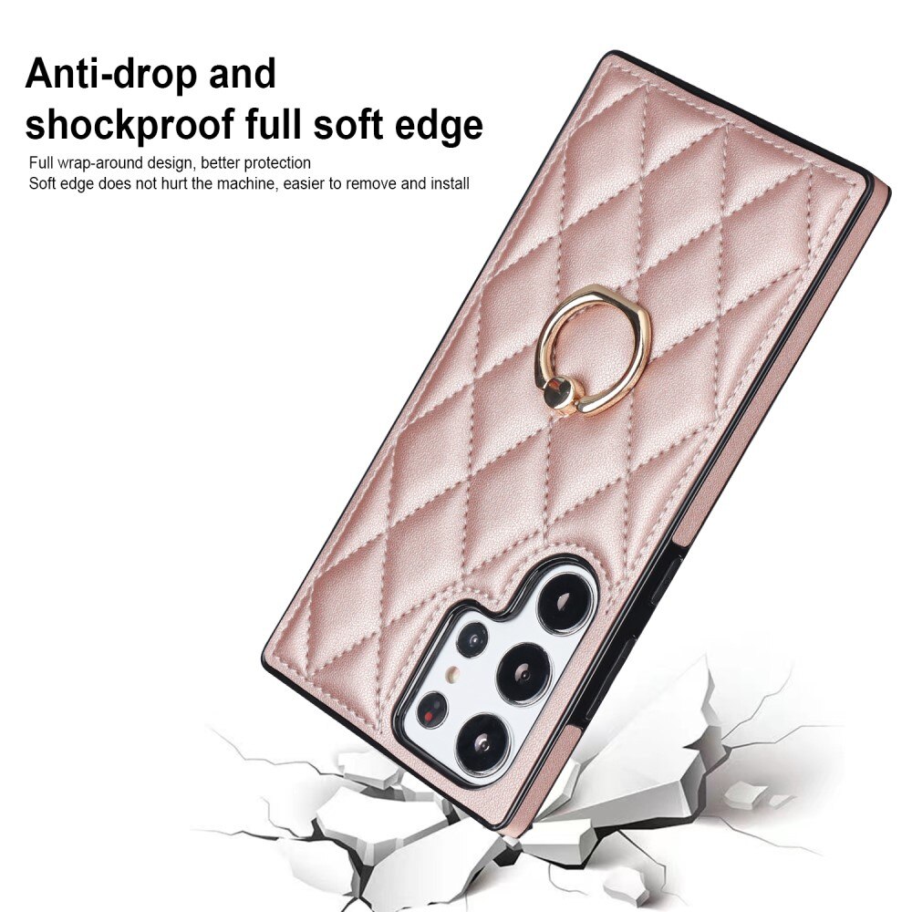 Samsung Galaxy S23 Ultra Finger Ring Case Quilted Rose Gold