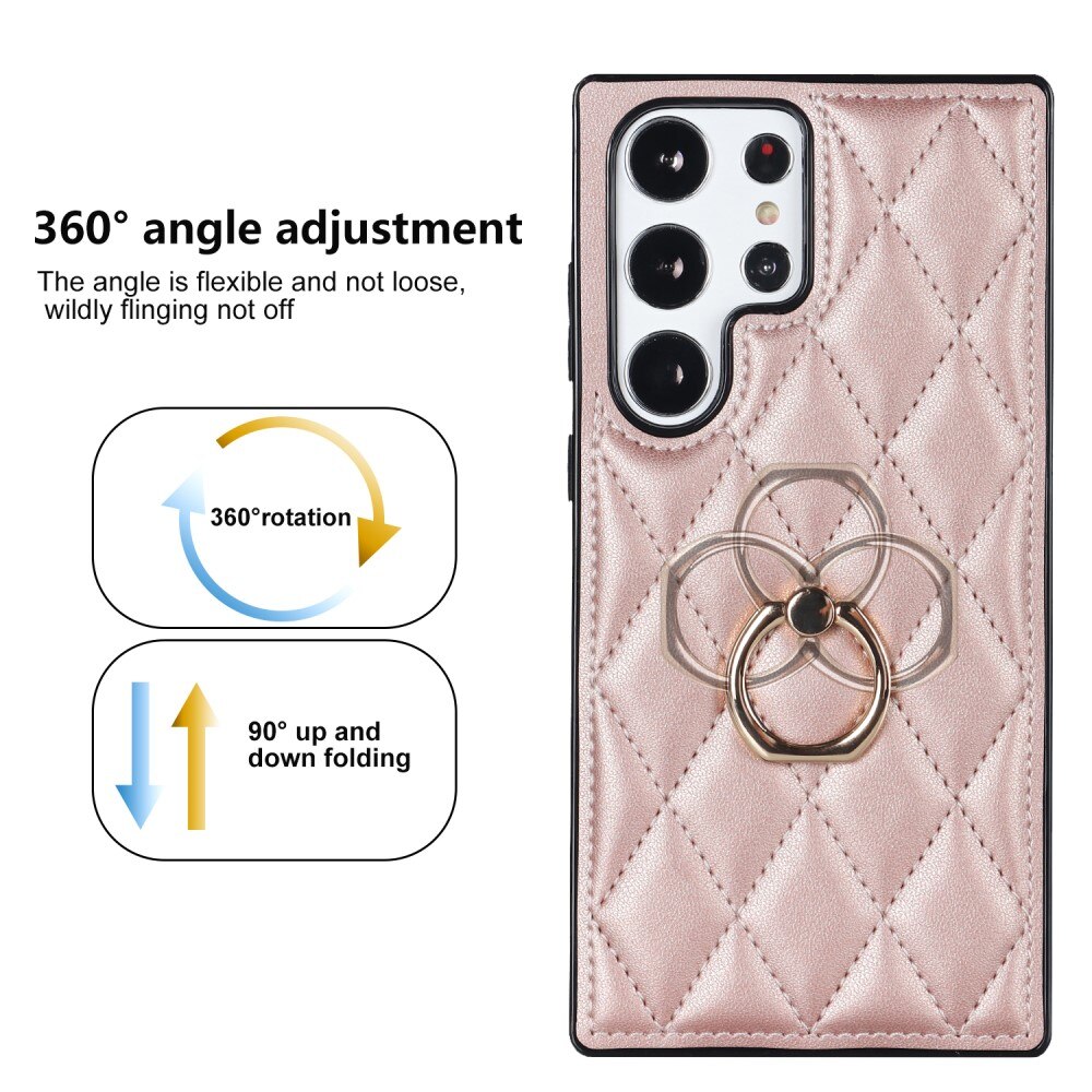 Samsung Galaxy S23 Ultra Finger Ring Case Quilted Rose Gold