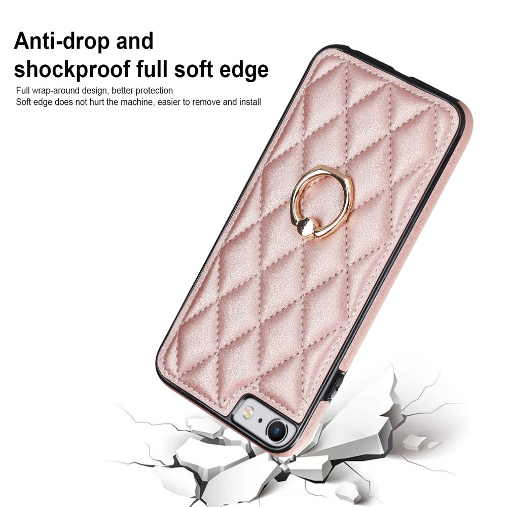 iPhone SE (2020) Finger Ring Case Quilted Rose Gold