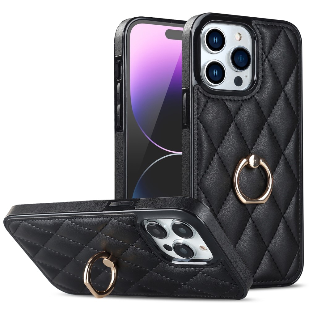 iPhone 14 Pro Finger Ring Case Quilted Black