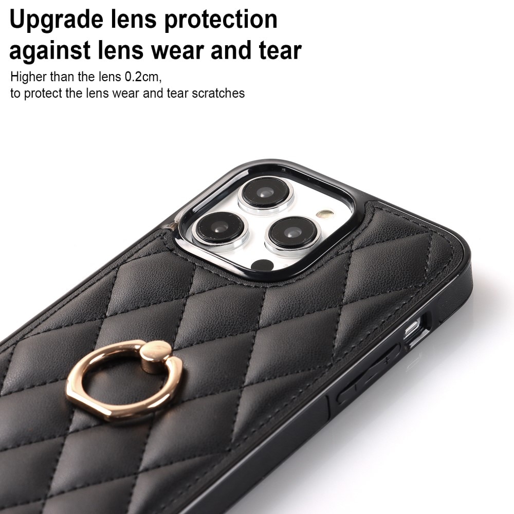iPhone 14 Pro Finger Ring Case Quilted Black