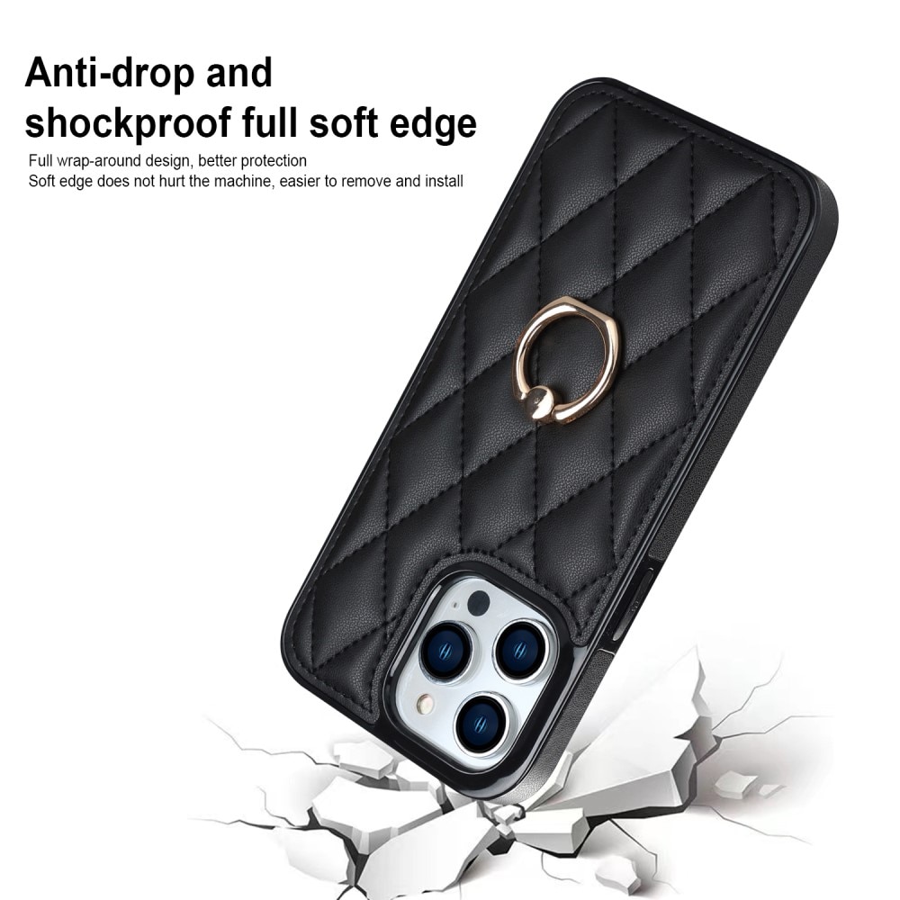 iPhone 14 Pro Finger Ring Case Quilted Black