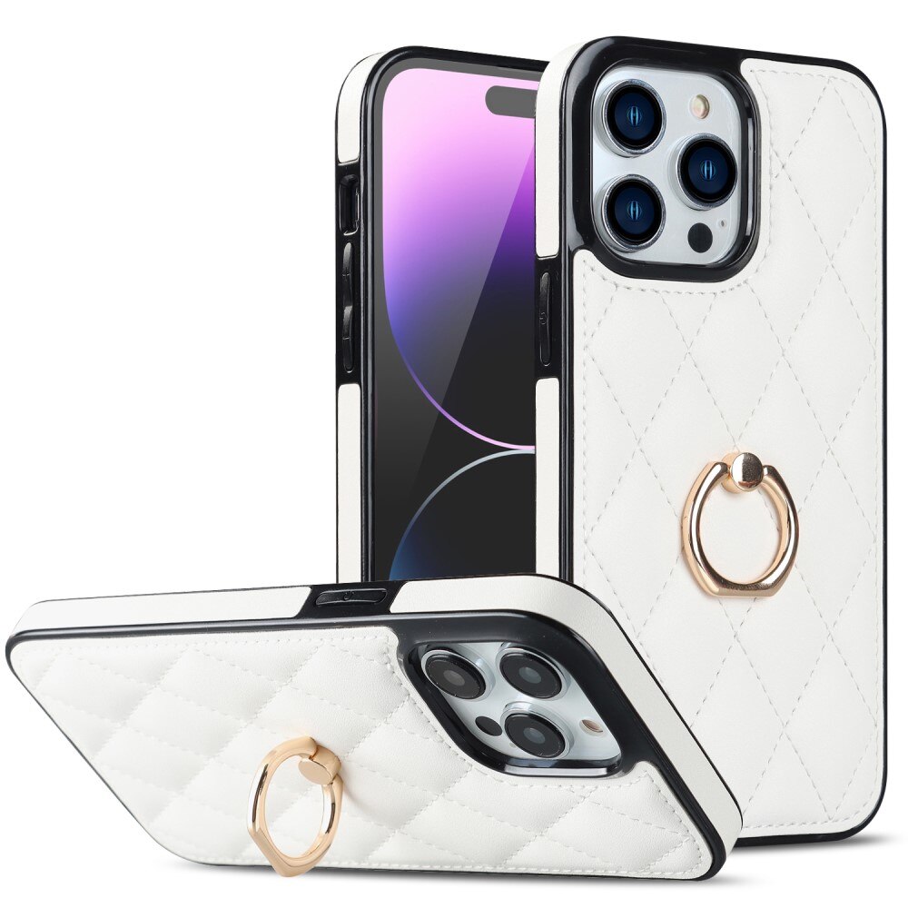 iPhone 14 Pro Finger Ring Case Quilted White