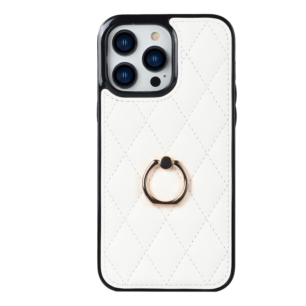 iPhone 14 Pro Finger Ring Case Quilted White