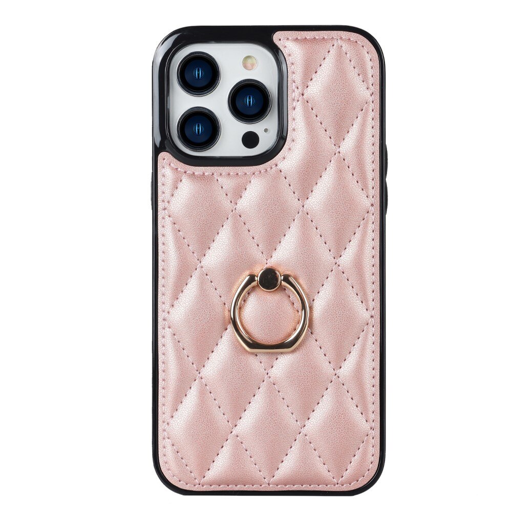 iPhone 14 Pro Finger Ring Case Quilted Rose Gold