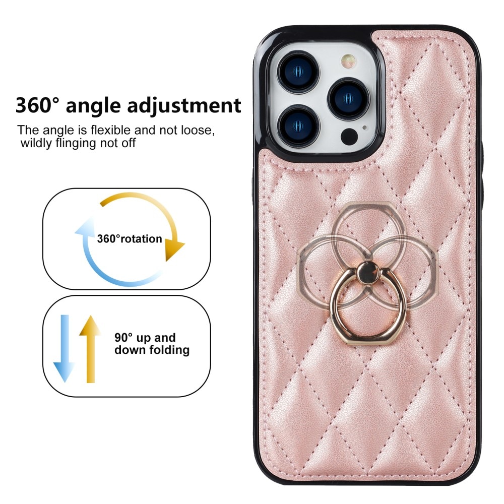 iPhone 14 Pro Finger Ring Case Quilted Rose Gold