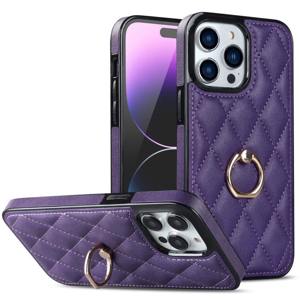 iPhone 14 Pro Finger Ring Case Quilted Purple