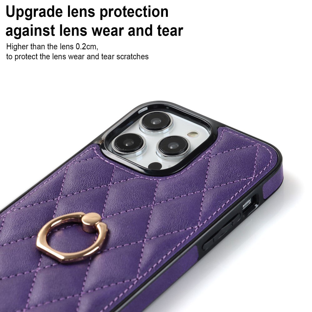 iPhone 14 Pro Finger Ring Case Quilted Purple