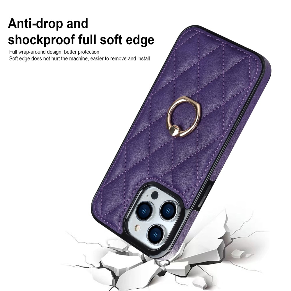 iPhone 14 Pro Finger Ring Case Quilted Purple