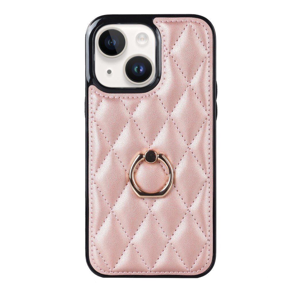 iPhone 14 Finger Ring Case Quilted Rose Gold