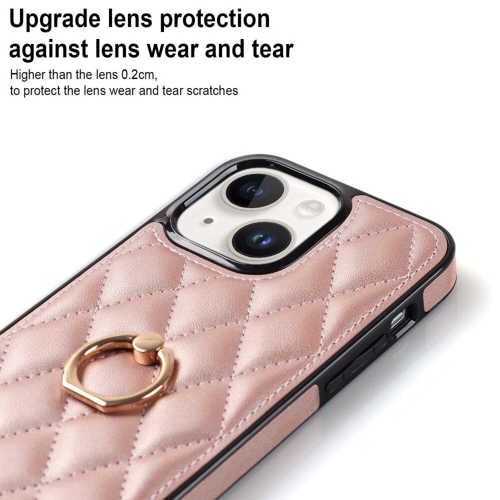 iPhone 14 Finger Ring Case Quilted Rose Gold