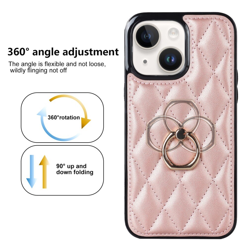 iPhone 14 Finger Ring Case Quilted Rose Gold