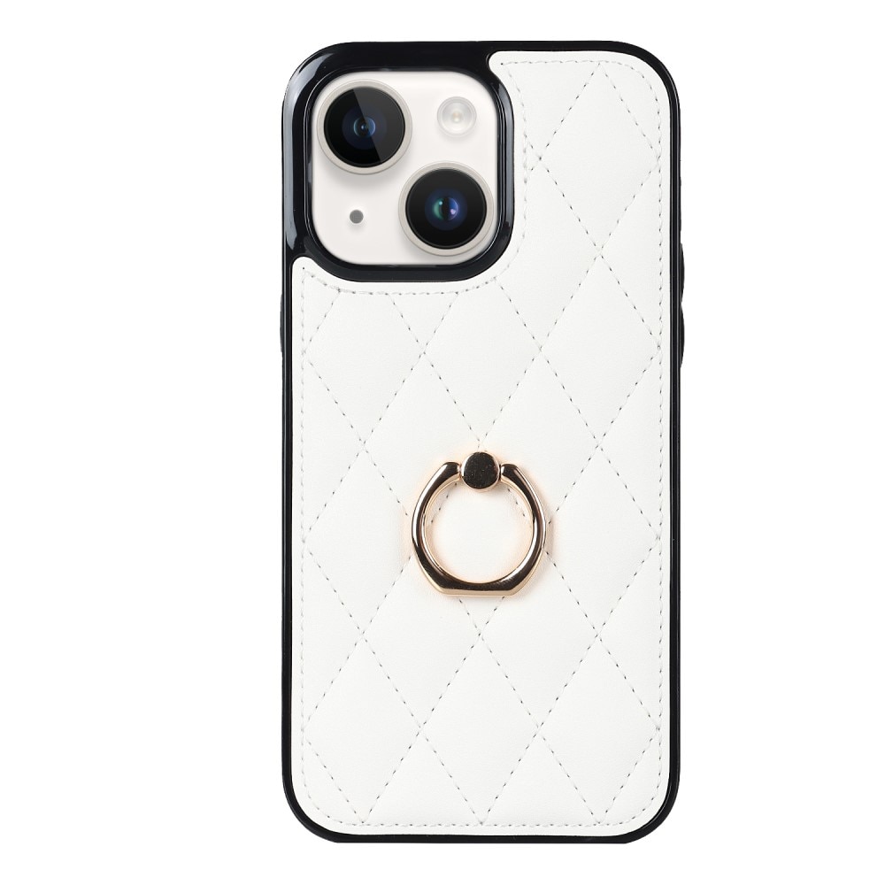 iPhone 14 Finger Ring Case Quilted White