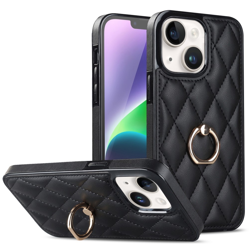 iPhone 14 Finger Ring Case Quilted Black