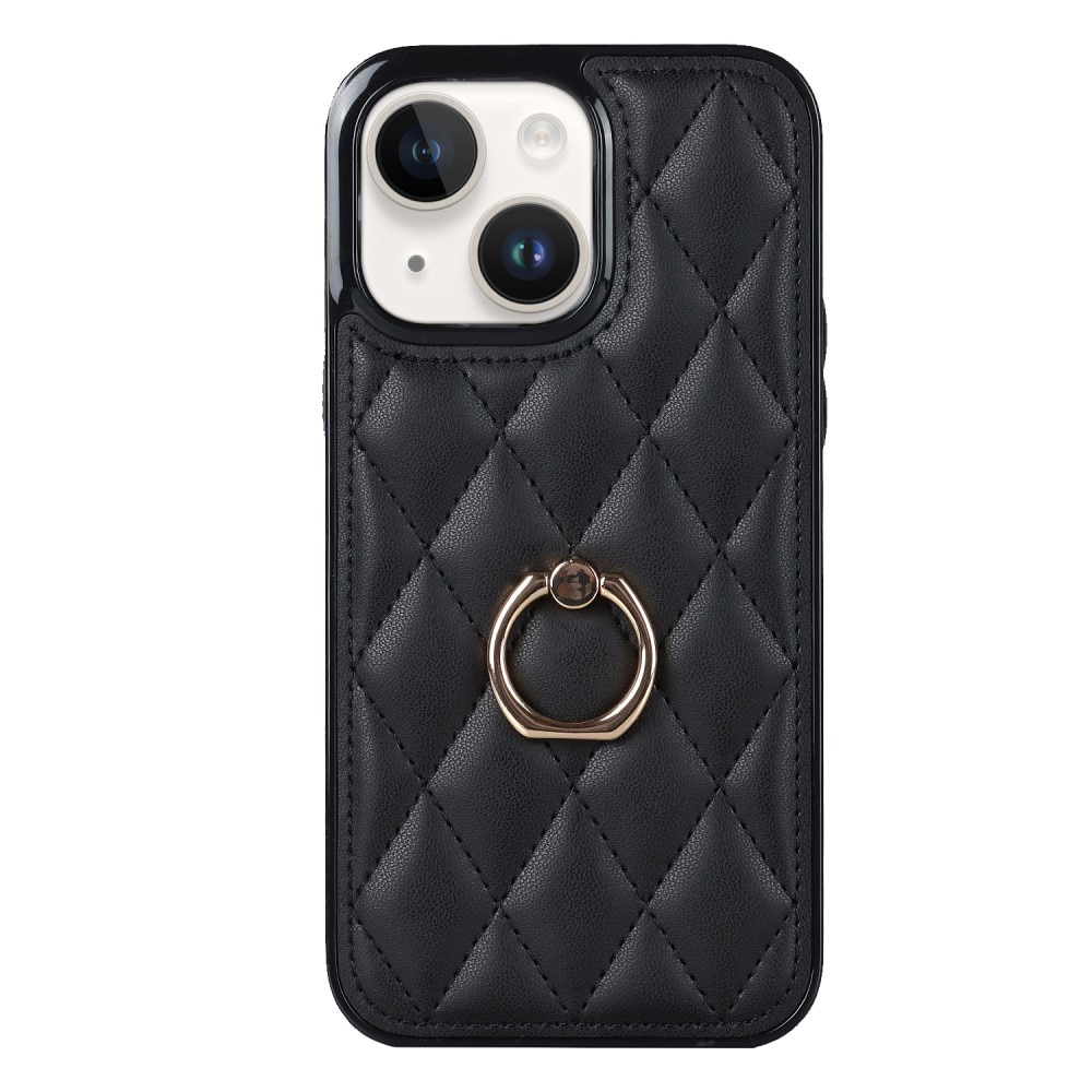 iPhone 14 Finger Ring Case Quilted Black