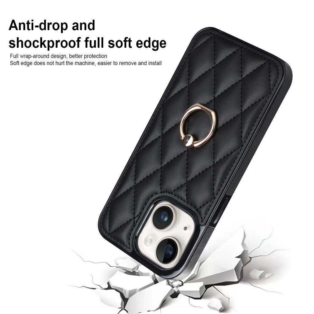 iPhone 14 Finger Ring Case Quilted Black