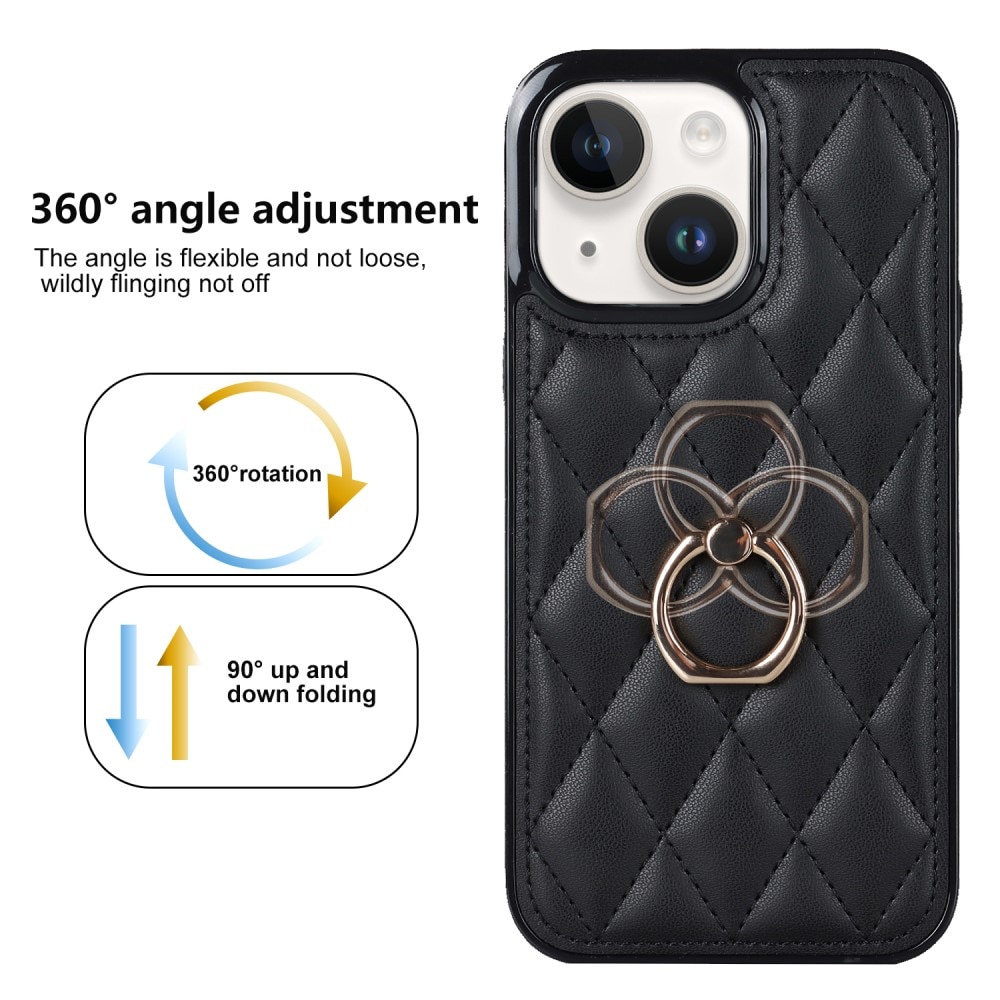 iPhone 14 Finger Ring Case Quilted Black