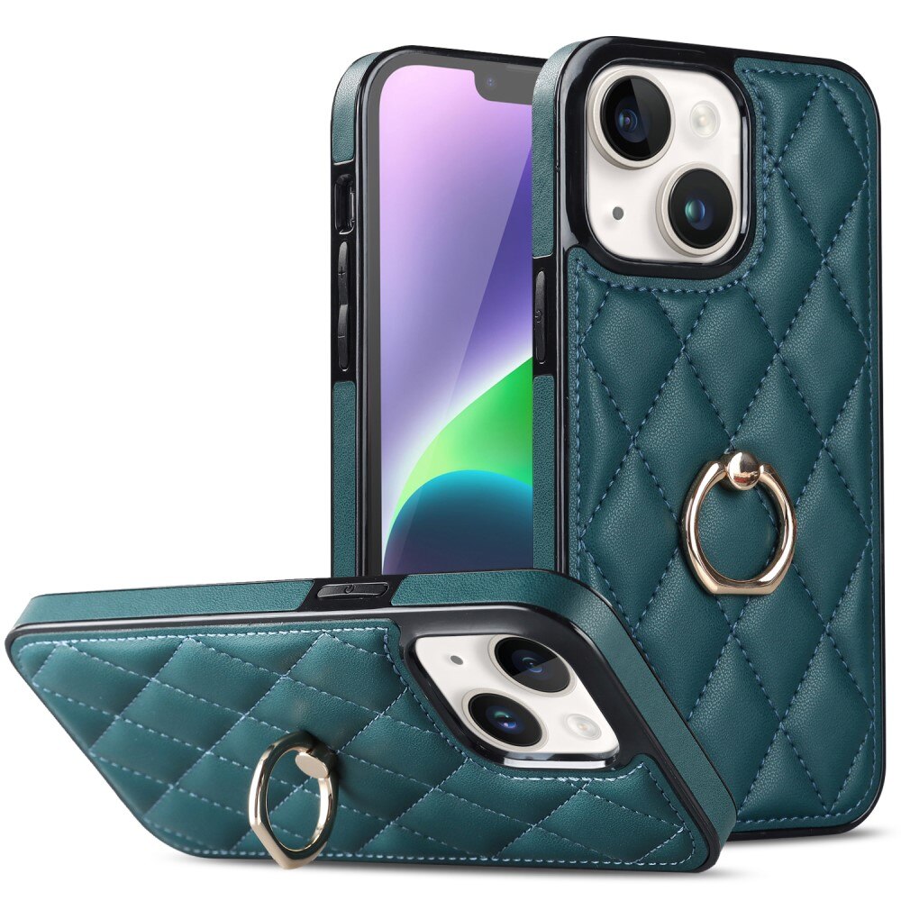 iPhone 14 Finger Ring Case Quilted Green