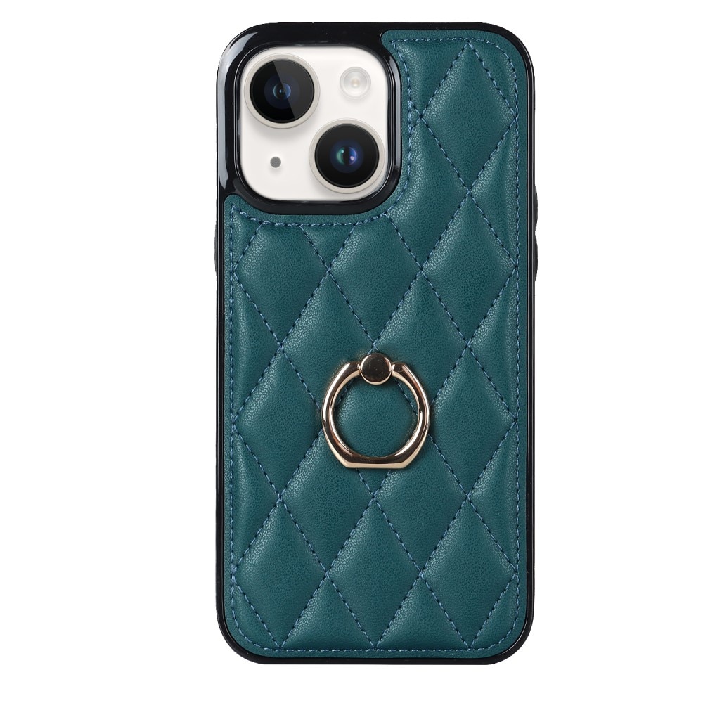 iPhone 14 Finger Ring Case Quilted Green