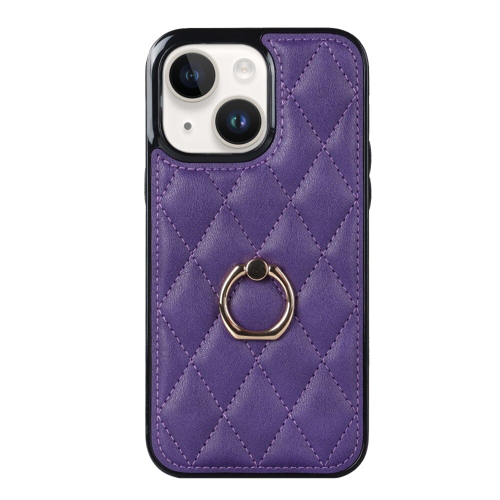 iPhone 14 Finger Ring Case Quilted Purple