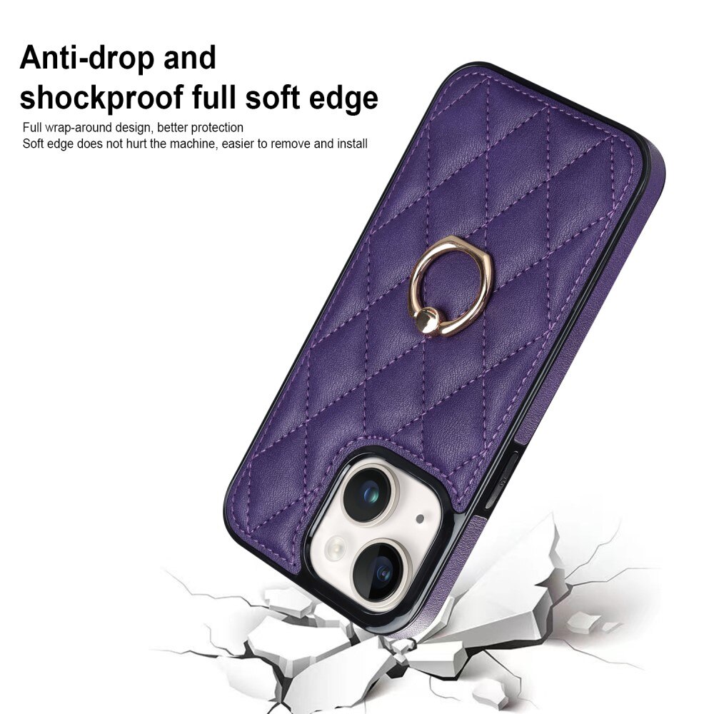 iPhone 14 Finger Ring Case Quilted Purple