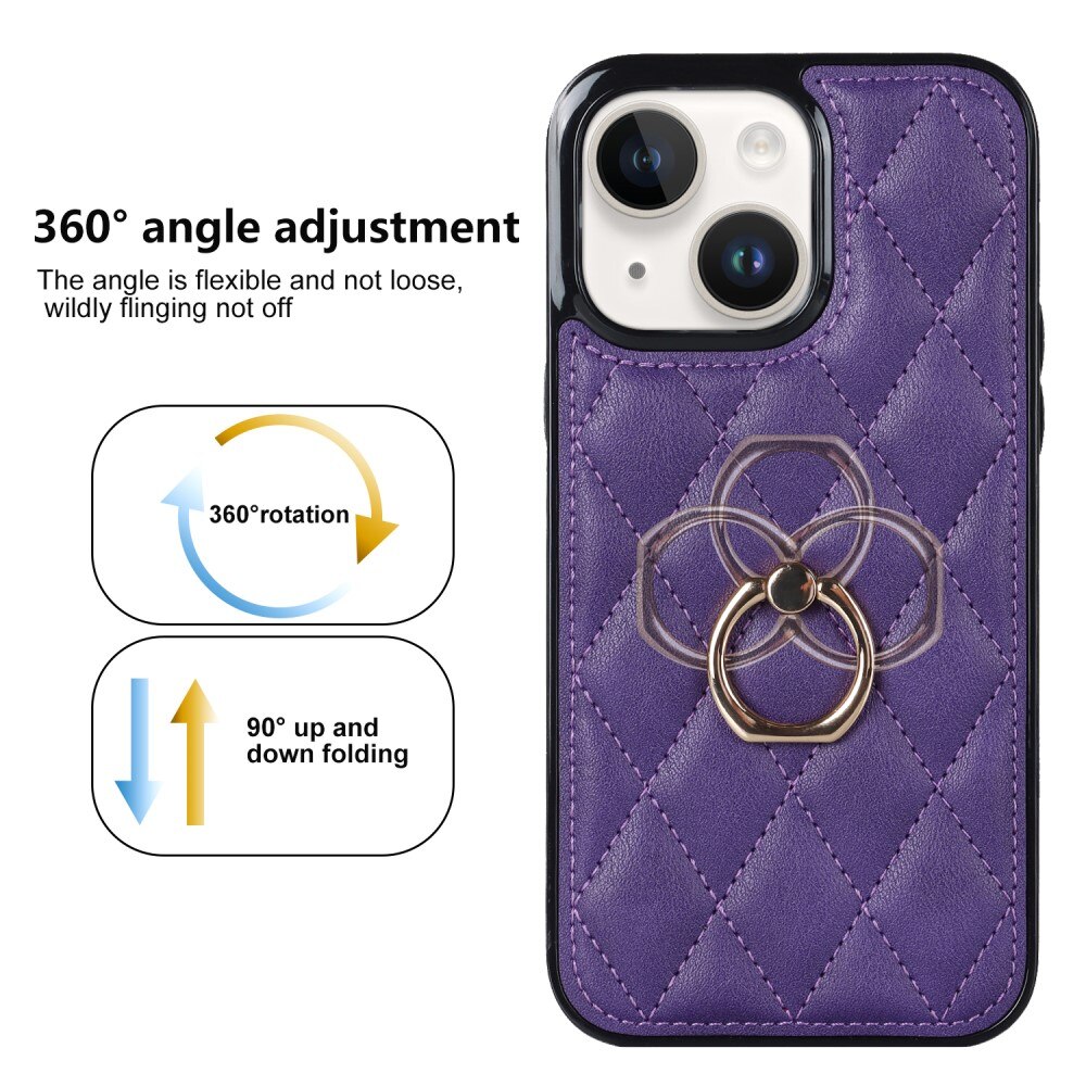 iPhone 14 Finger Ring Case Quilted Purple