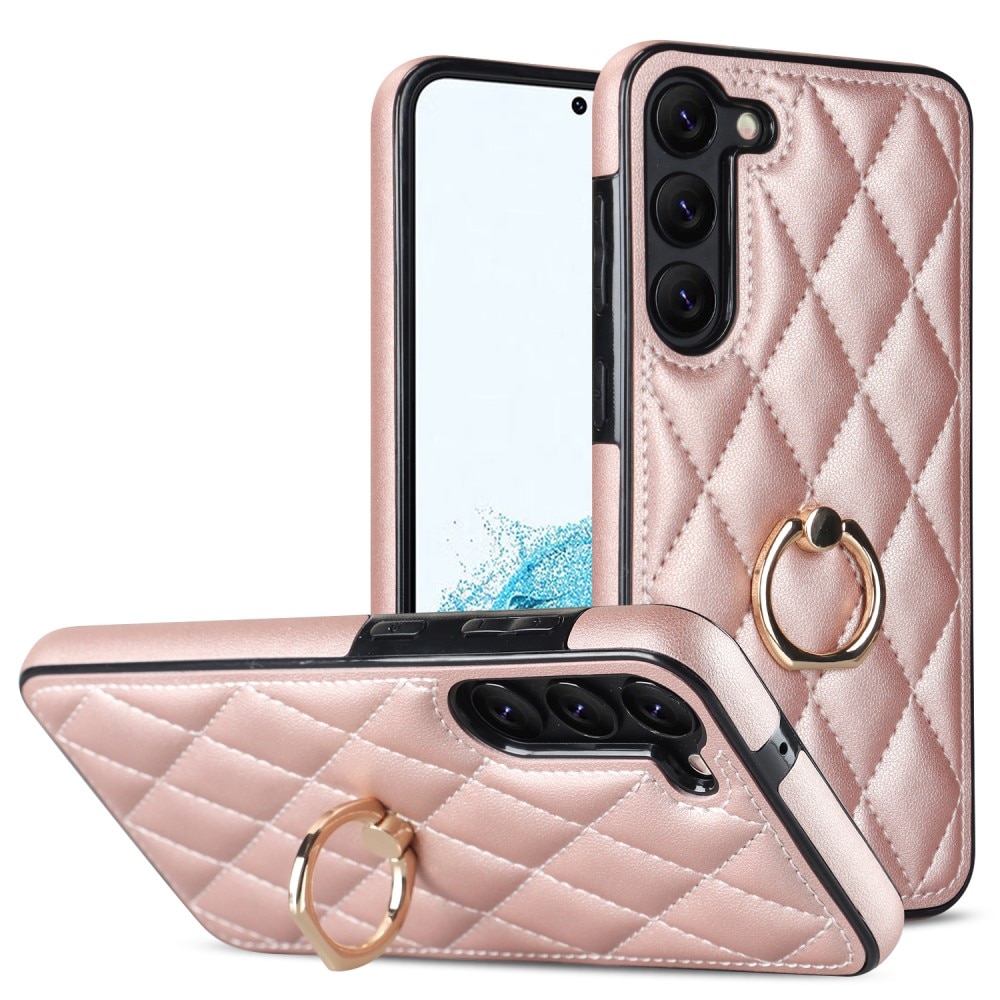Samsung Galaxy S23 Finger Ring Case Quilted Rose Gold