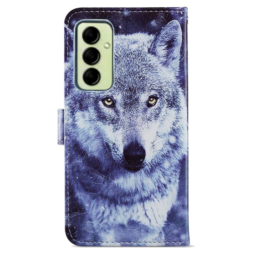 Samsung Galaxy A14 Wallet Book Cover Blue Wolf