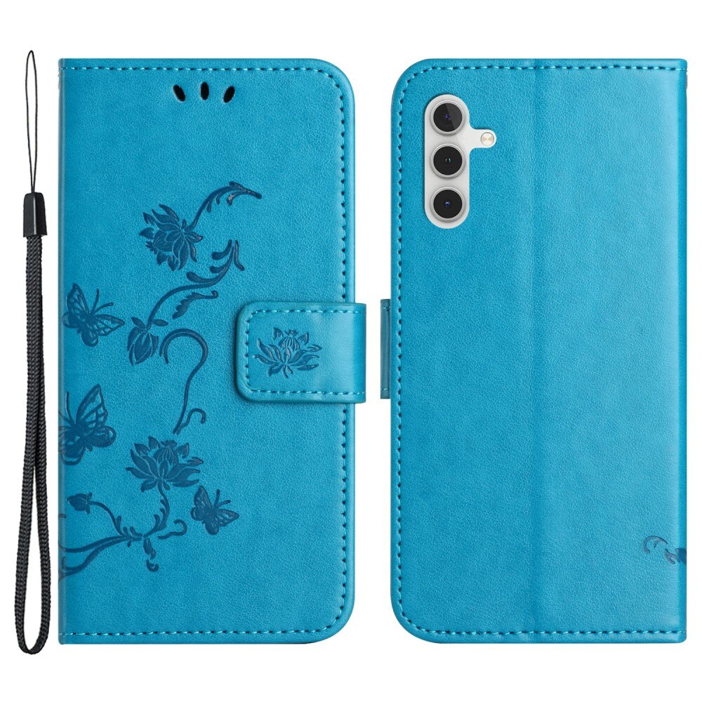 Samsung Galaxy A24 Leather Cover Imprinted Butterflies Blue