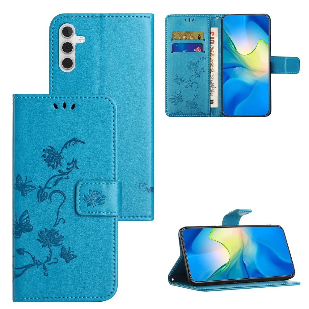 Samsung Galaxy A24 Leather Cover Imprinted Butterflies Blue