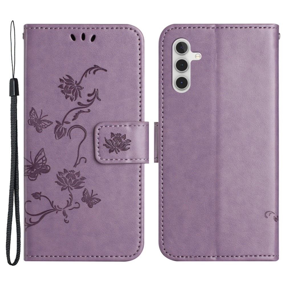 Samsung Galaxy A24 Leather Cover Imprinted Butterflies Purple