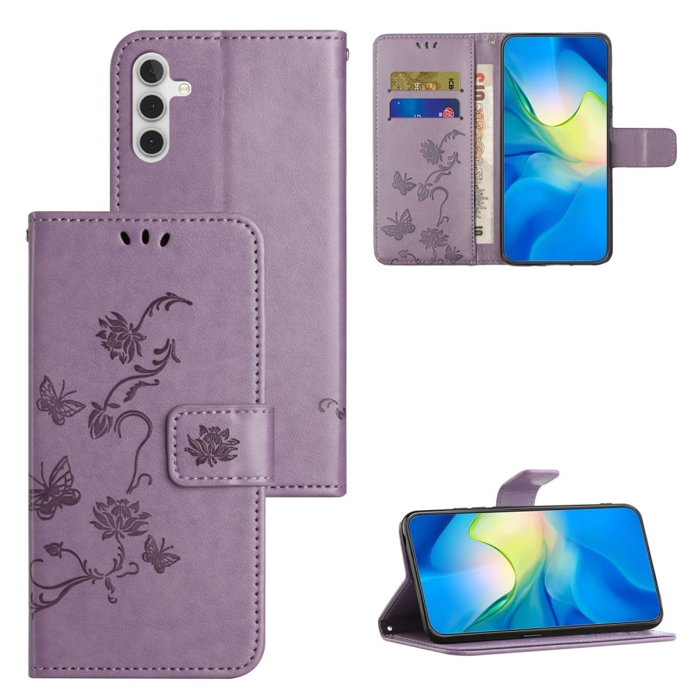 Samsung Galaxy A24 Leather Cover Imprinted Butterflies Purple