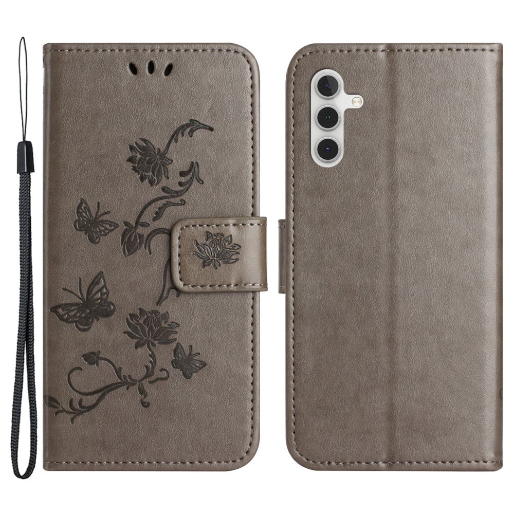 Samsung Galaxy A24 Leather Cover Imprinted Butterflies Grey