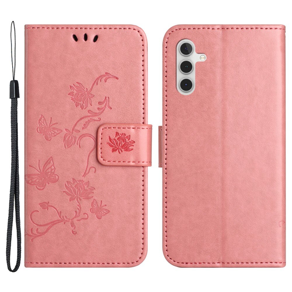 Samsung Galaxy A24 Leather Cover Imprinted Butterflies Pink