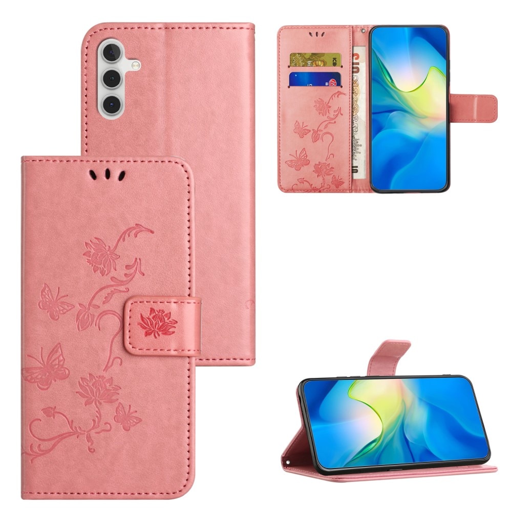 Samsung Galaxy A24 Leather Cover Imprinted Butterflies Pink