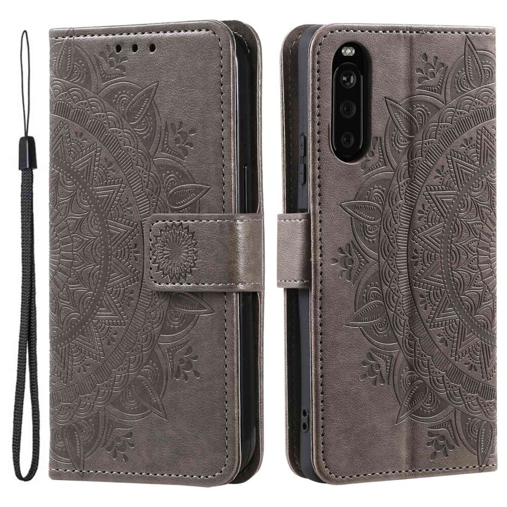 Sony Xperia 10 V Leather Cover Mandala Grey