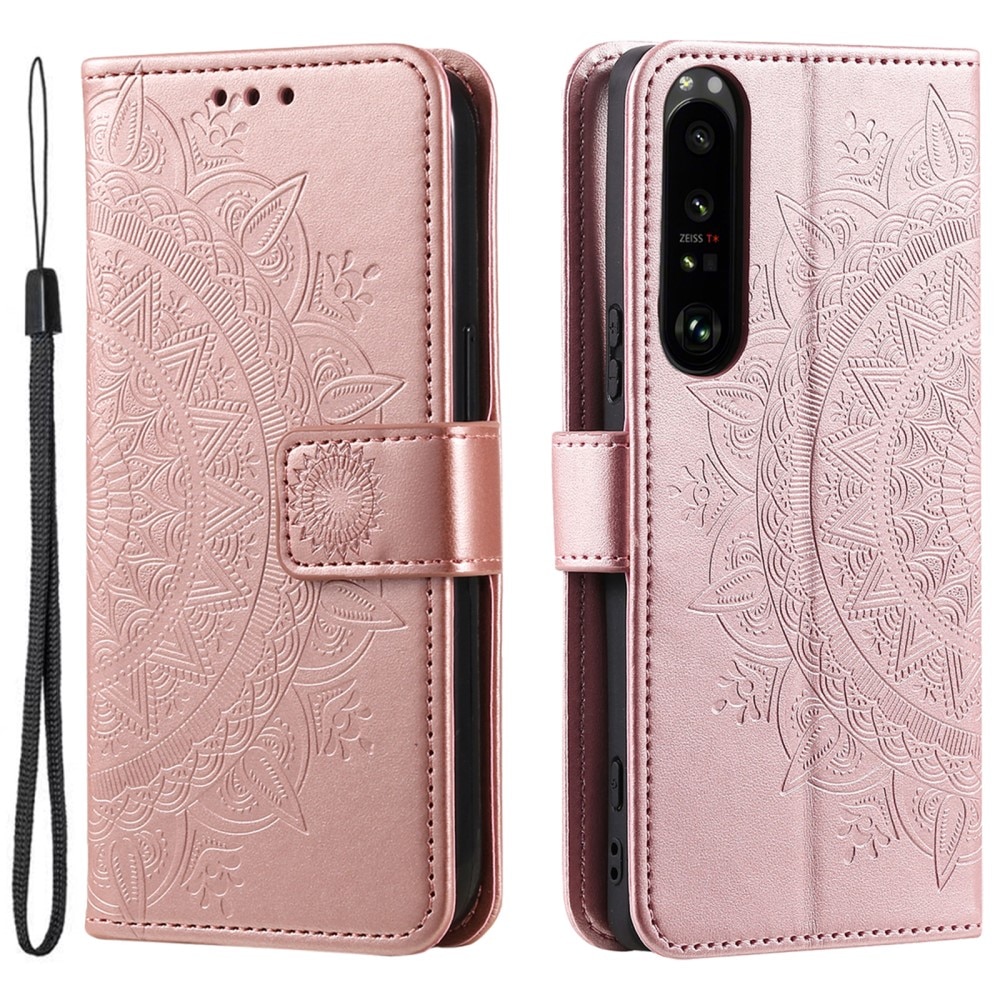 Sony Xperia 1 V Leather Cover Mandala Rose Gold