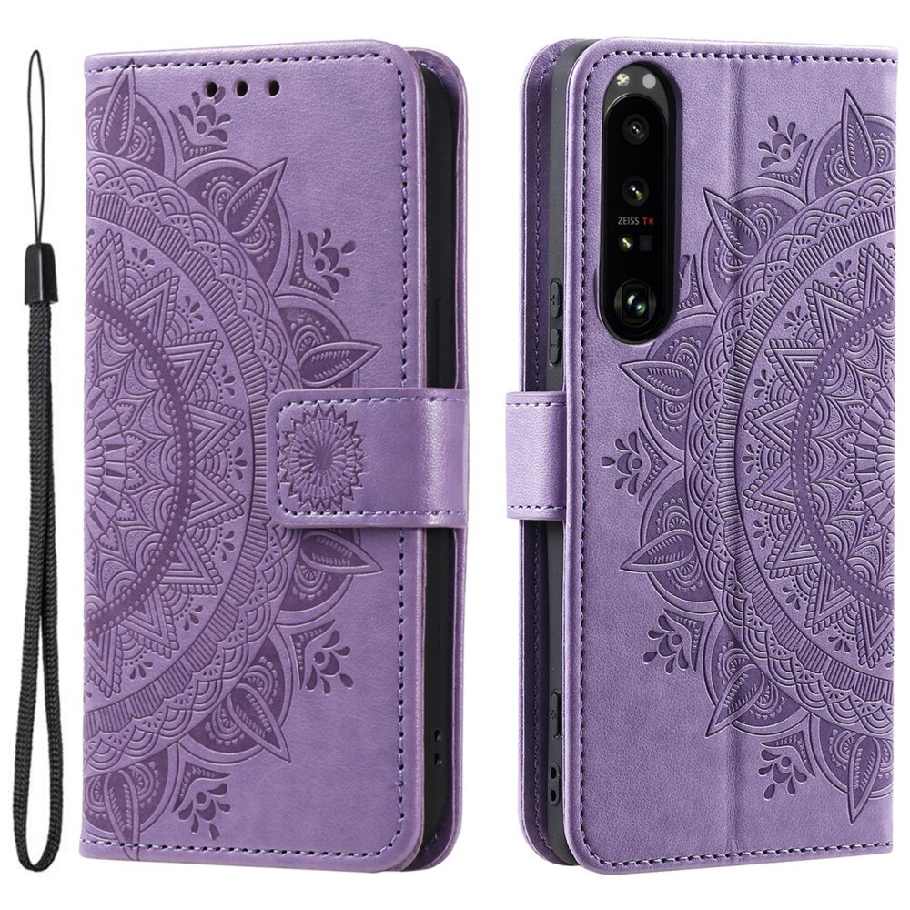 Sony Xperia 1 V Leather Cover Mandala Purple