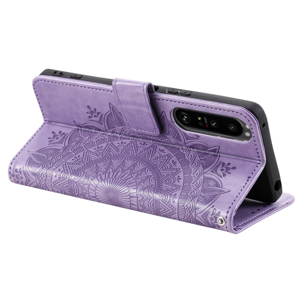 Sony Xperia 1 V Leather Cover Mandala Purple