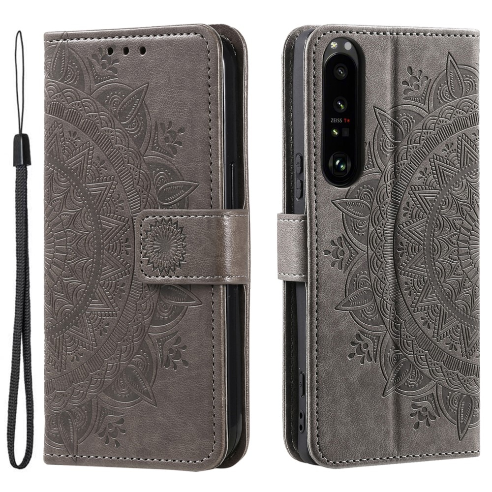 Sony Xperia 1 V Leather Cover Mandala Grey