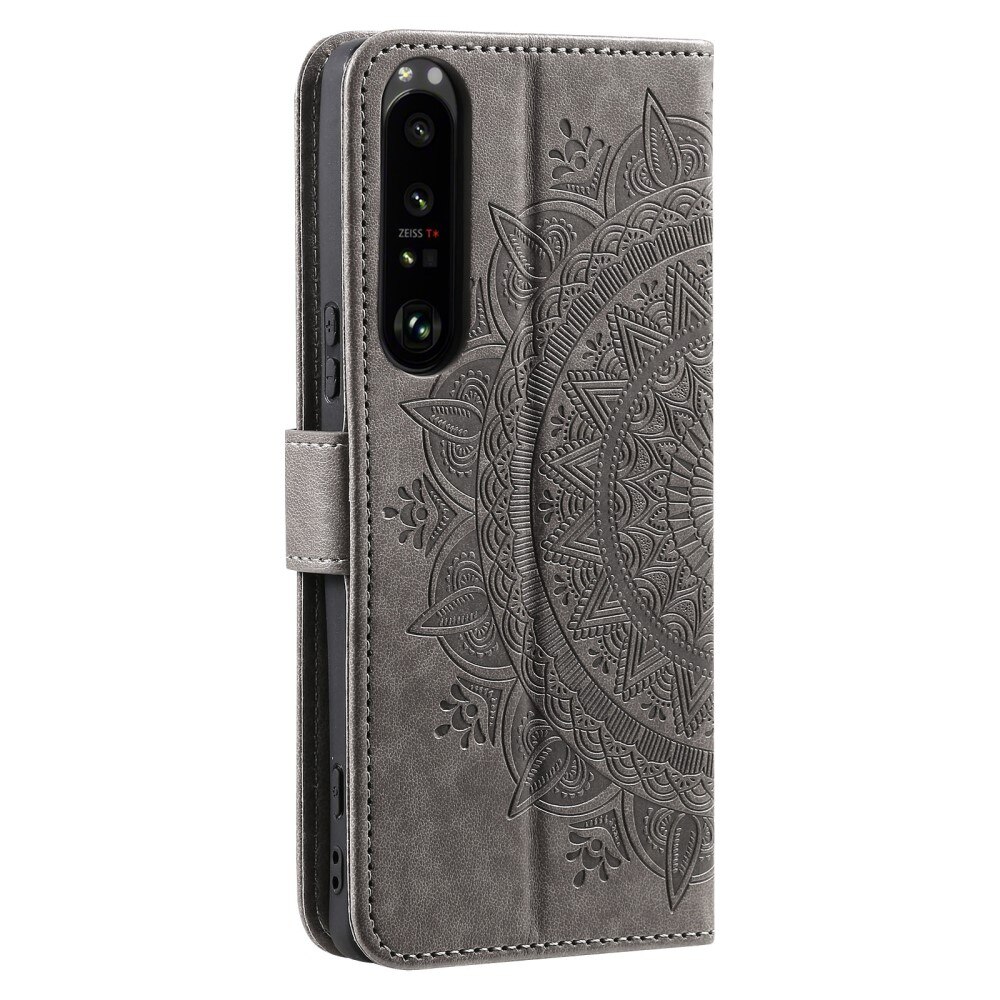 Sony Xperia 1 V Leather Cover Mandala Grey