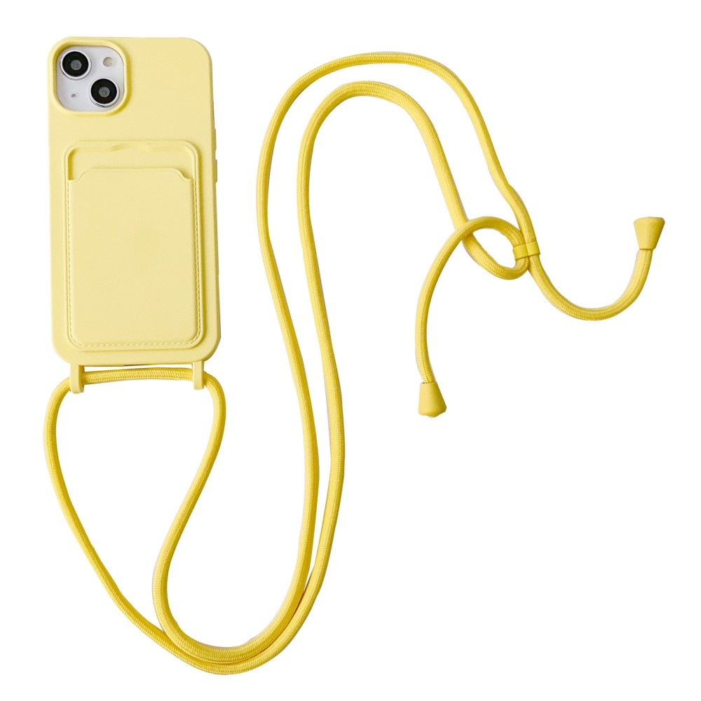 iPhone 14 Silicone Case Card Slot + Neck Strap Yellow